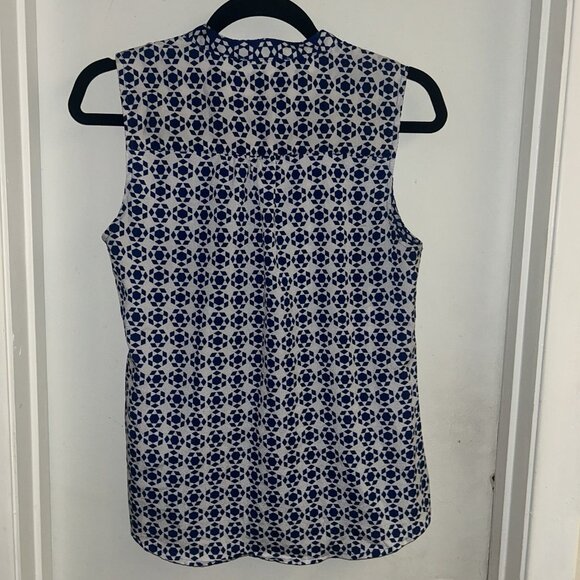 Notations Blue Geometric Sleeveless Reverse Pattern Button Up Blouse Small - Picture 5 of 7